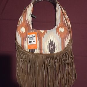 Montana West Geometric Orange and Brown Fringe Bag